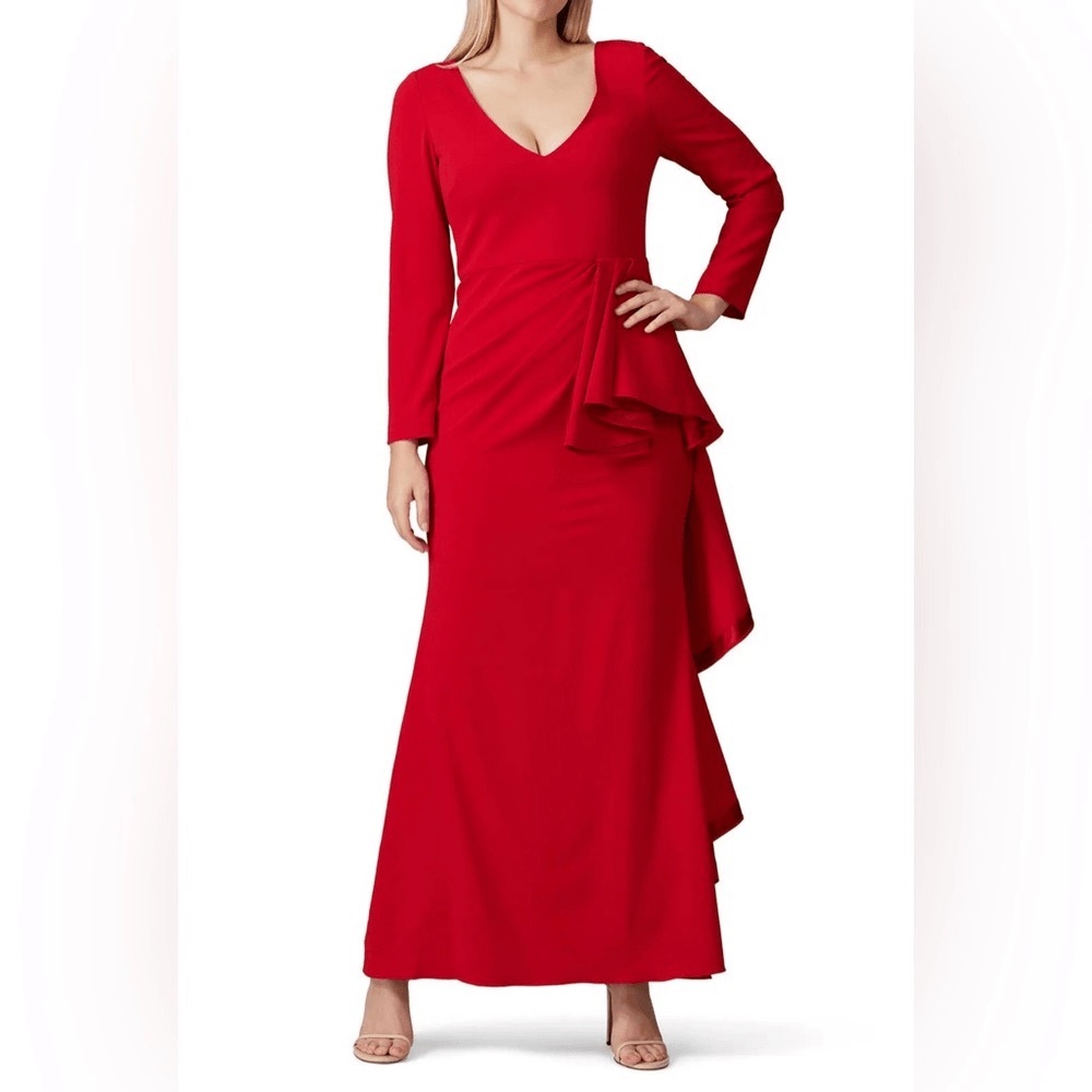 Badgley Mischka Red Front Ruffle Gown